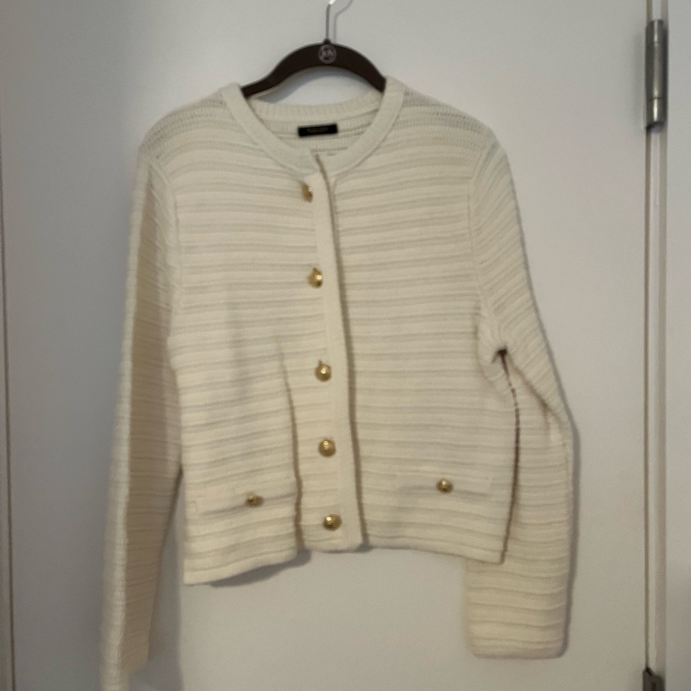 Massimo Dutti Textured knit cardigan with gold buttons CREAM S 5659/513 - Picture 9 of 11